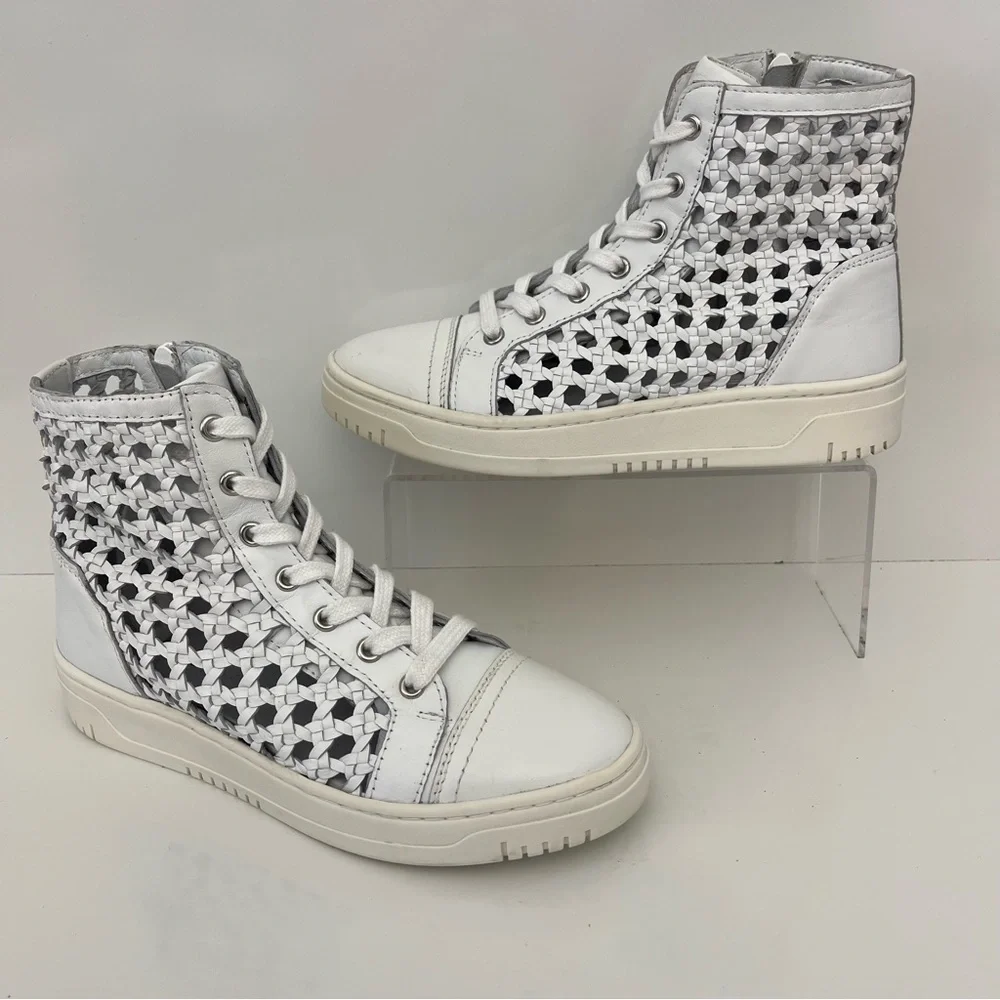FREE PEOPLE Hayes Woven Leather High Top Sneakers in Ivory - Picture 2 of 13
